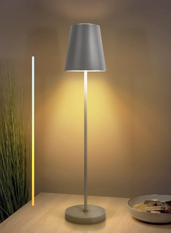 uuffoo LED Battery Wireless Dimmable Table Lamp - Metal With Touch Switch, IP54 Outdoor Portable for Bedroom, Work, Bar, Restaurant Decoration (Grey)